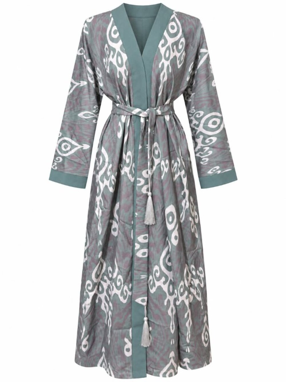 Women's Gray Patterned Kimono Robe Cover-up Size: M - L